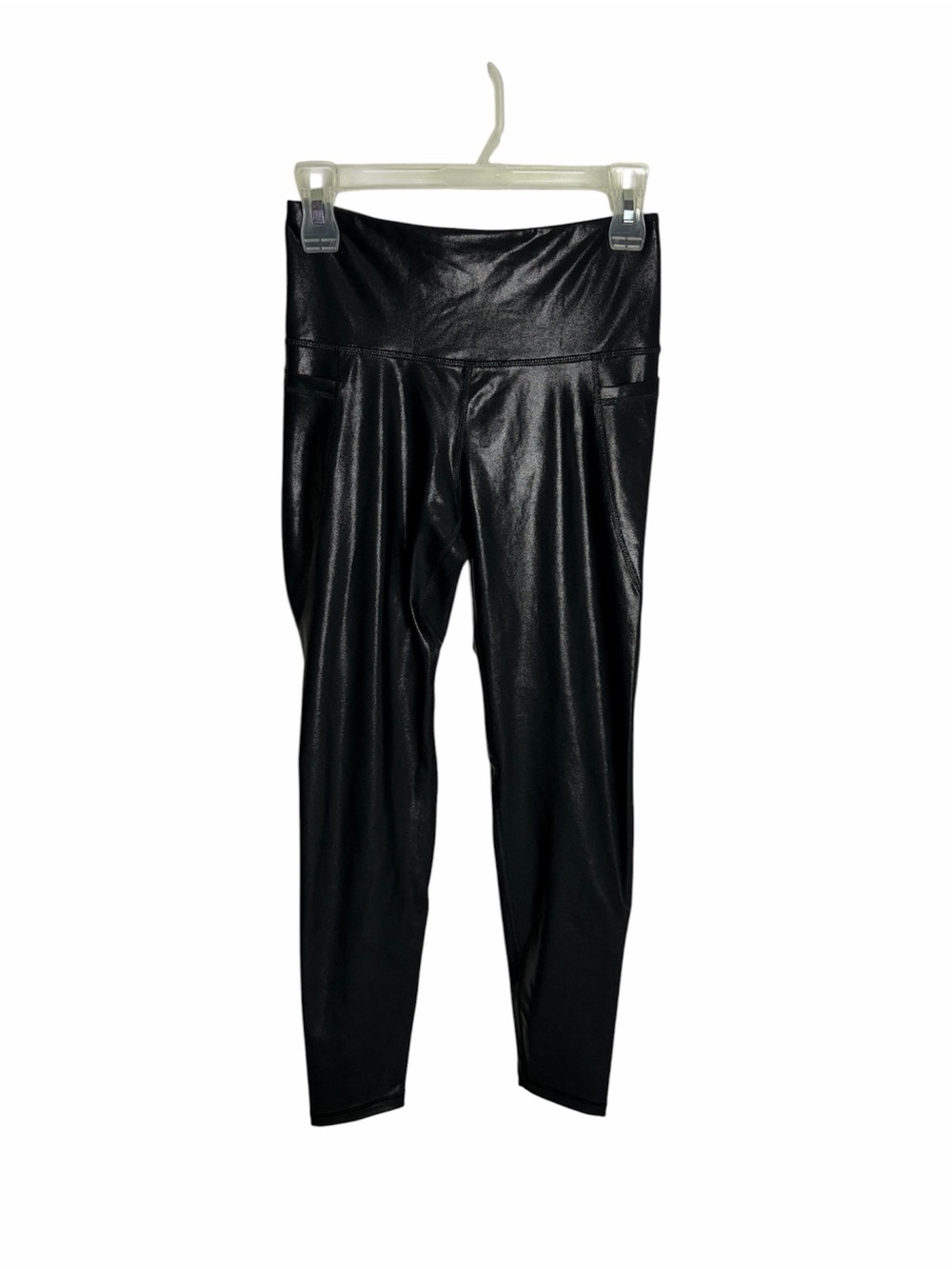 NWT black powersoft wet look faux leather high rise 7/8 ankle leggings size M